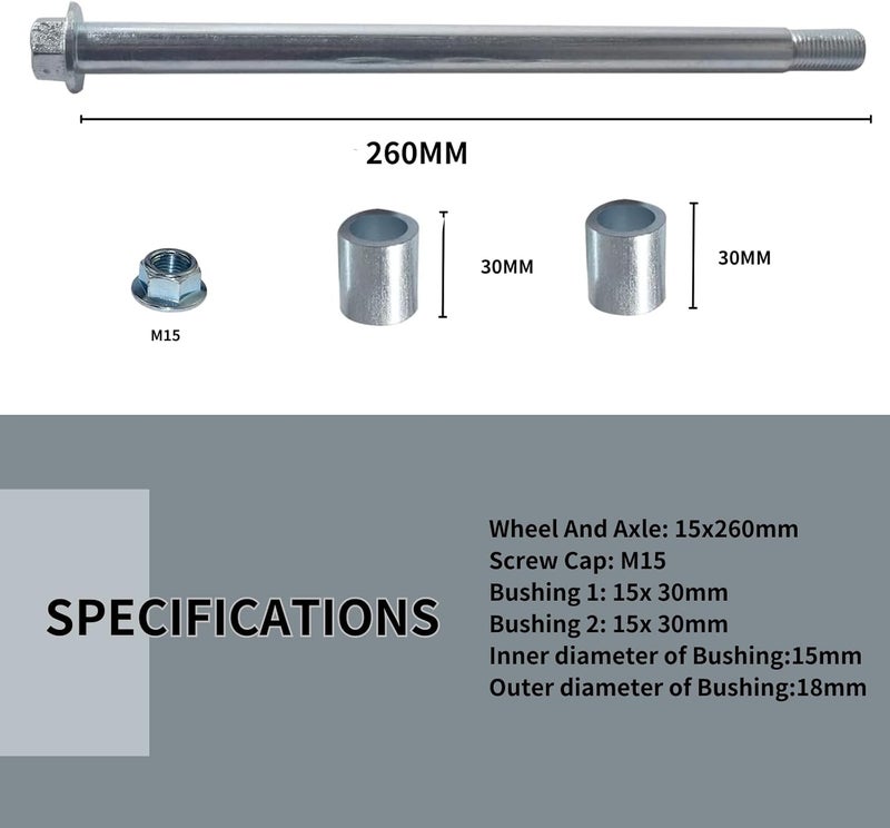 SIPARTS محور 15 مم للعجلات الأمامية أو الخلفية 10.24" (260 مم) مع فواصل لـ XR50 CRF50 70cc 90cc 110cc 125cc - Image 2